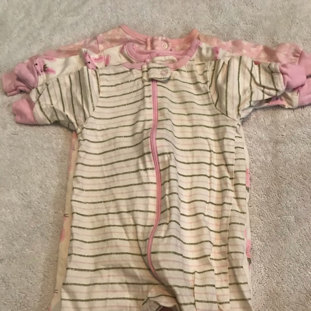 Bundle of 3 newborn girl baby zipper pajamas